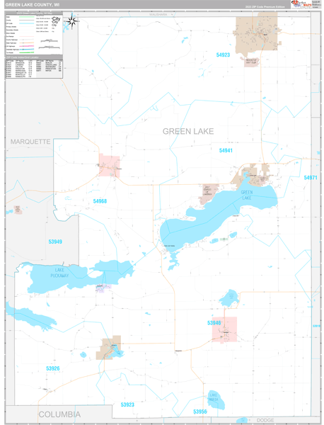 Green Lake County, WI Wall Map Premium Style